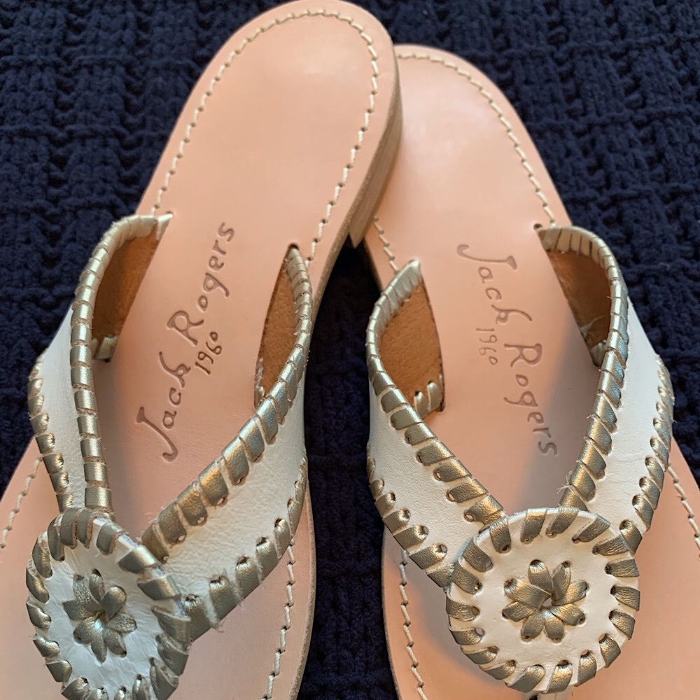 Jack Rogers Bone & Gold Whipstitch Flat